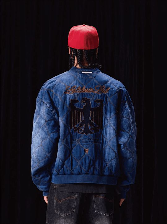 Labt Washed Denim Quilted Baseball Jacket | Face 3 Face