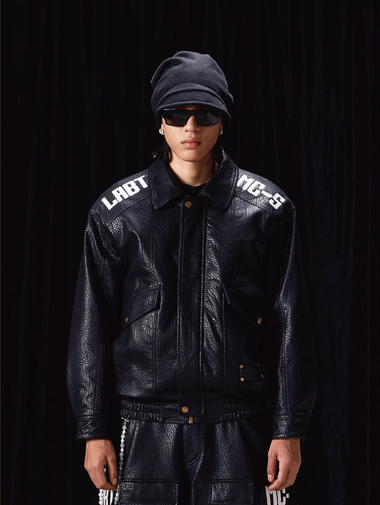 Labt Elephant Grain PU Leather Embroidered Patch Jacket | Face 3 Face