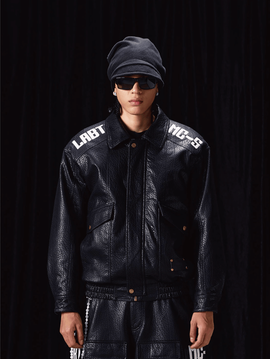 Labt Elephant Grain PU Leather Embroidered Patch Jacket | Face 3 Face