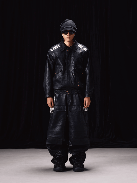 Labt Elephant Grain PU Leather Embroidered Patch Jacket | Face 3 Face