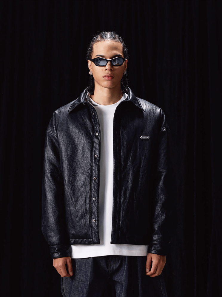 Labt Light Textured PU Leather Down Jacket | Face 3 Face