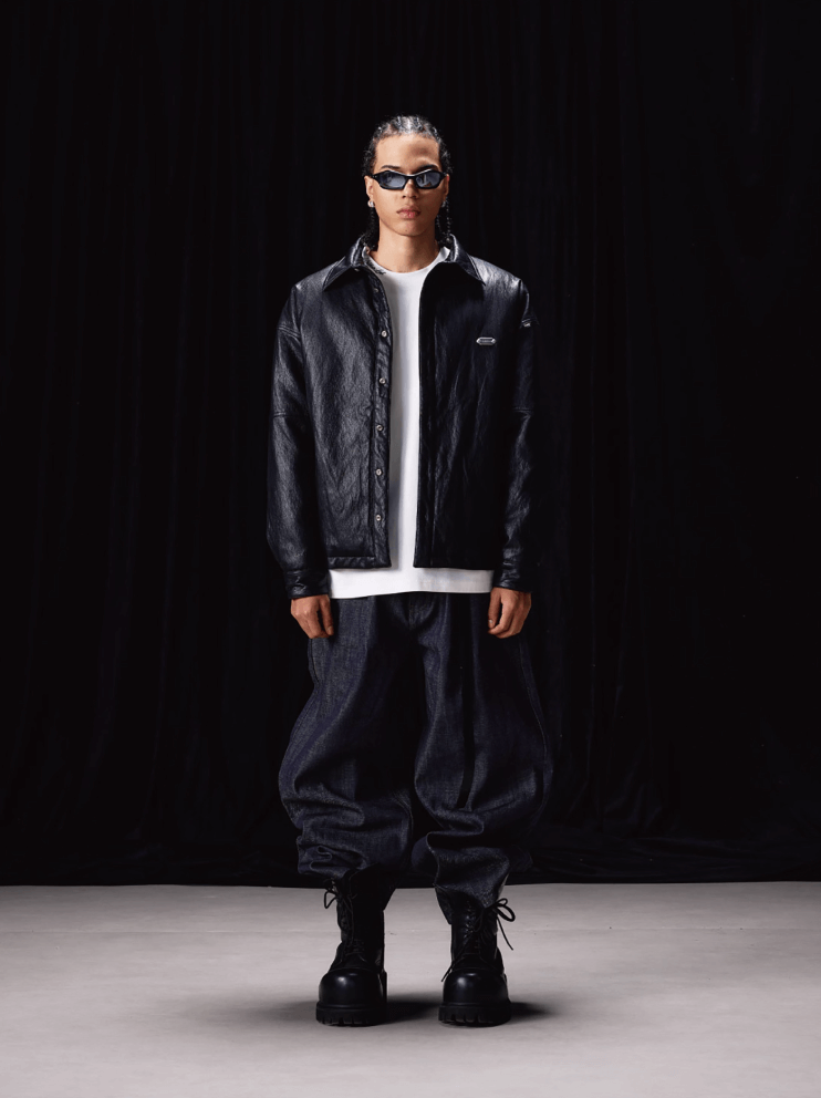 Labt Light Textured PU Leather Down Jacket | Face 3 Face