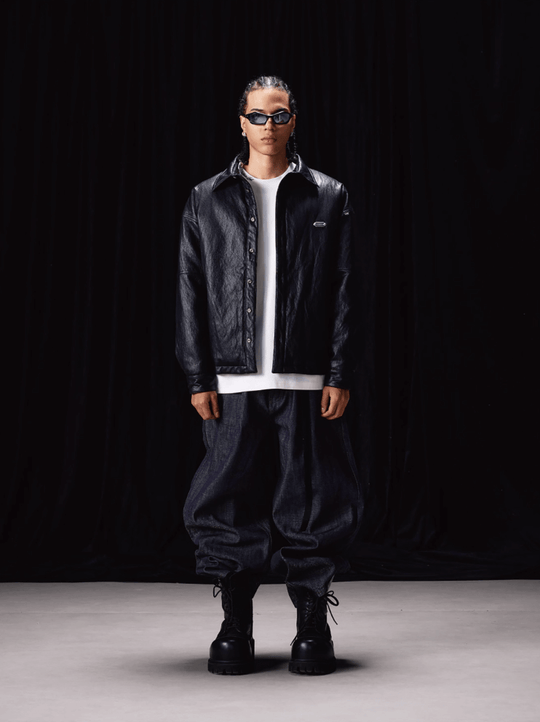 Labt Light Textured PU Leather Down Jacket | Face 3 Face