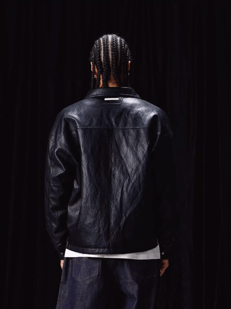 Labt Light Textured PU Leather Down Jacket | Face 3 Face