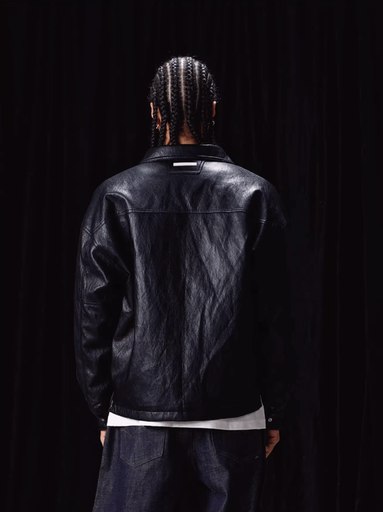 Labt Light Textured PU Leather Down Jacket | Face 3 Face