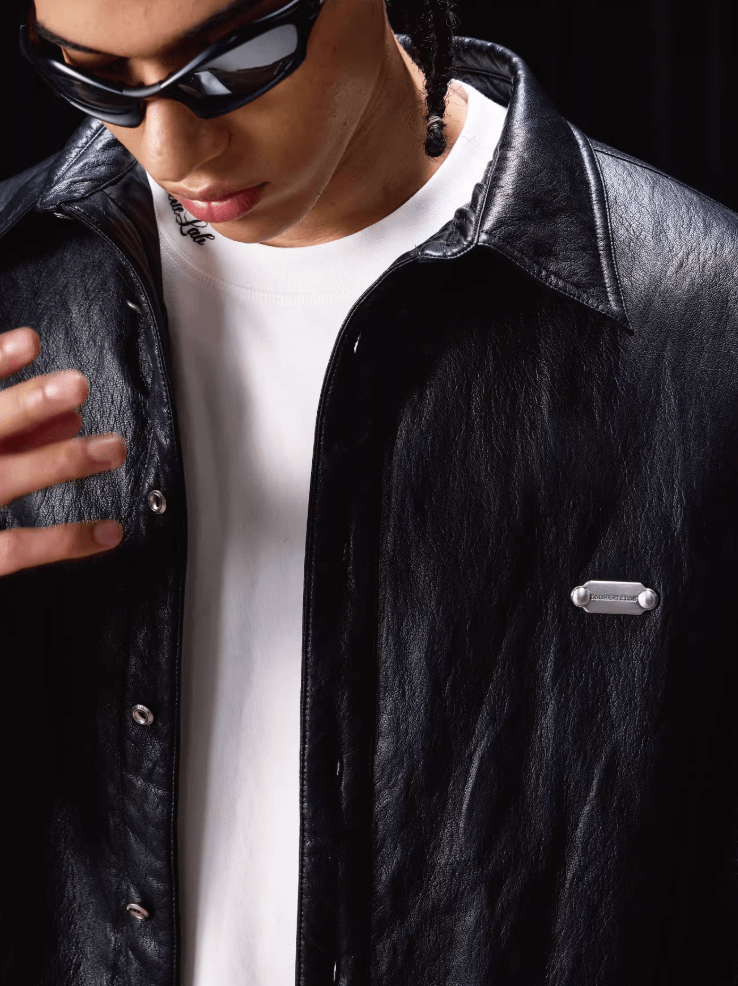 Labt Light Textured PU Leather Down Jacket | Face 3 Face