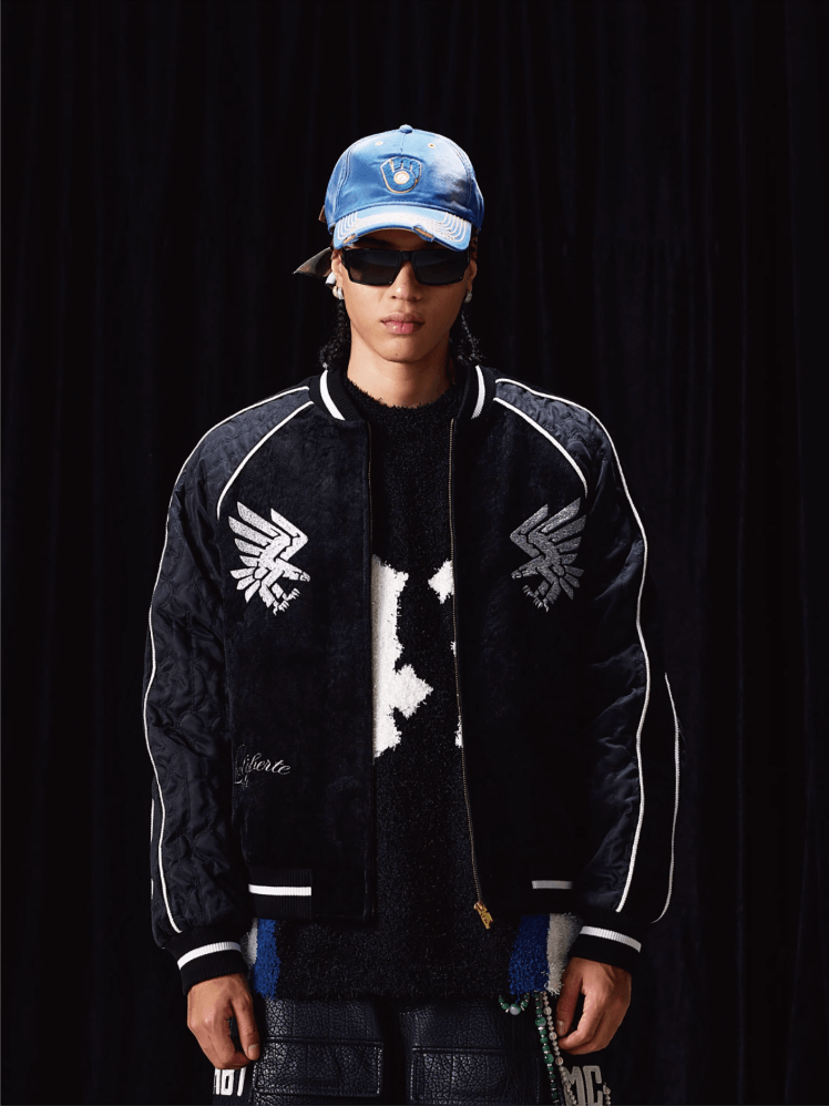 Labt Eagle Embroidered Velvet Feel Souvenir Jacket | Face 3 Face
