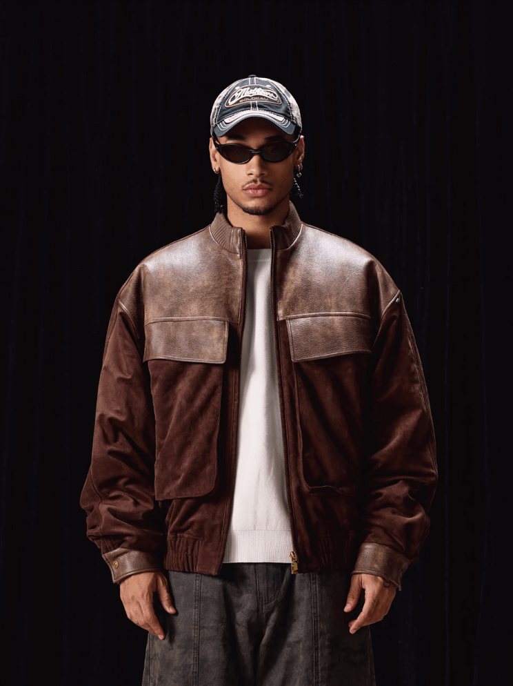 Labt PU Leather Suede Patchwork Pocket Jacket | Face 3 Face