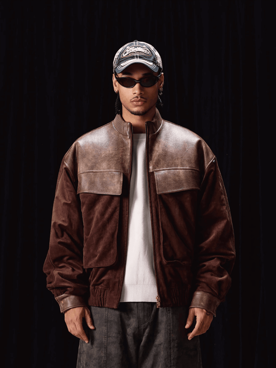 Labt PU Leather Suede Patchwork Pocket Jacket | Face 3 Face