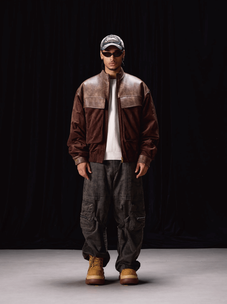 Labt PU Leather Suede Patchwork Pocket Jacket | Face 3 Face