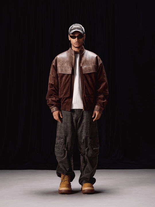 Labt PU Leather Suede Patchwork Pocket Jacket | Face 3 Face