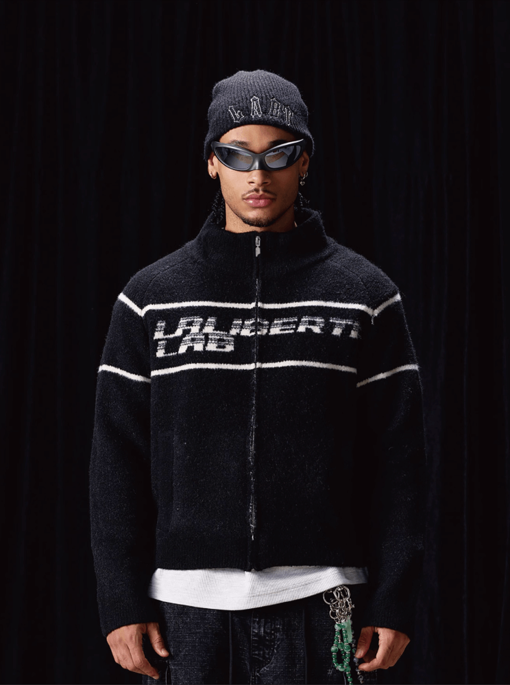 Labt Striped Jacquard Knit Zip Up Jacket | Face 3 Face
