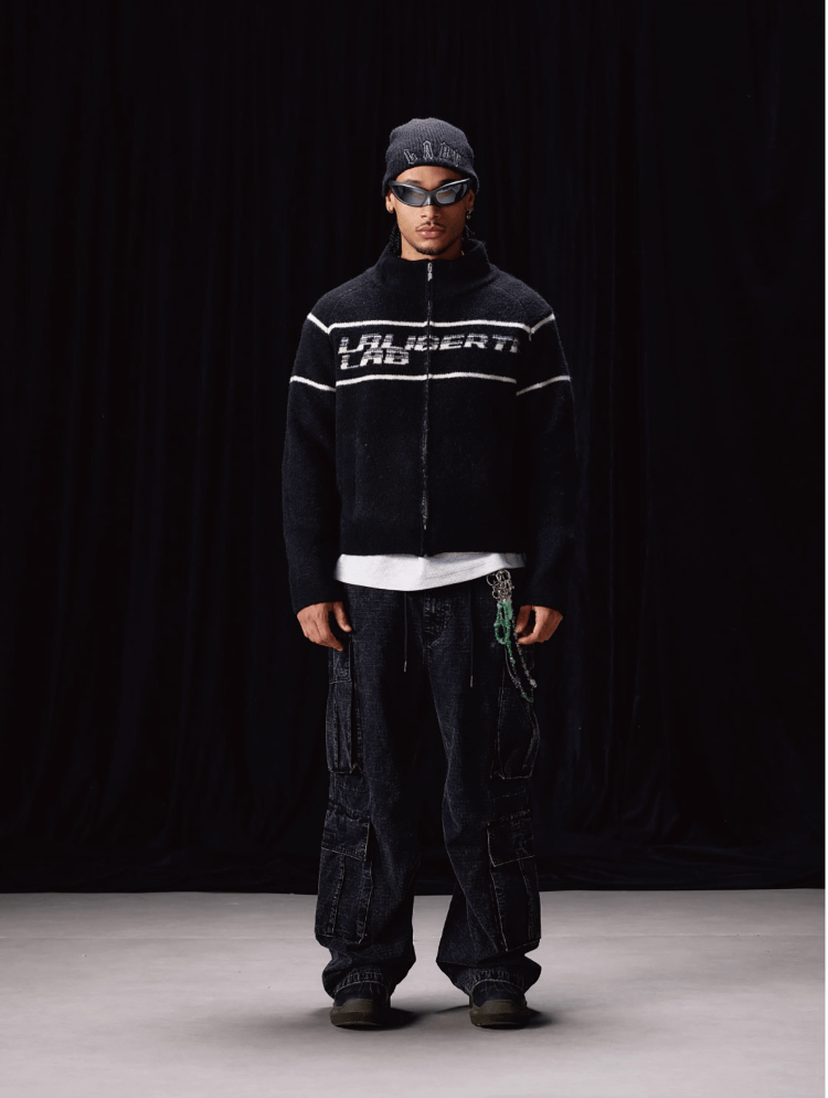 Labt Striped Jacquard Knit Zip Up Jacket | Face 3 Face