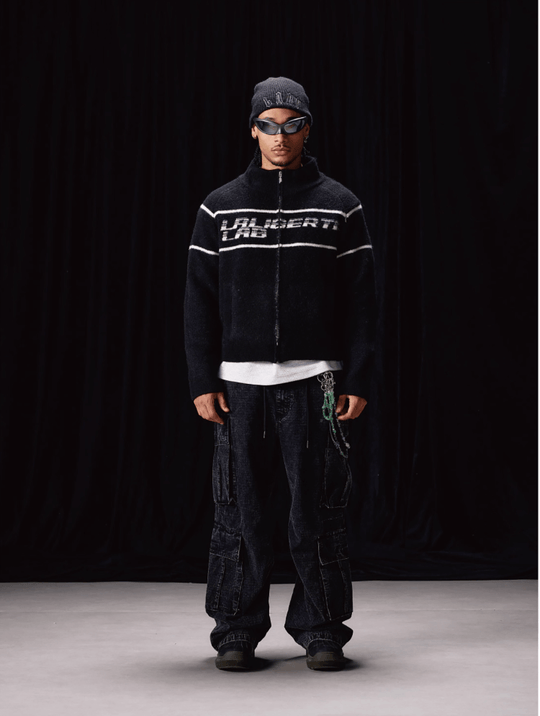 Labt Striped Jacquard Knit Zip Up Jacket | Face 3 Face
