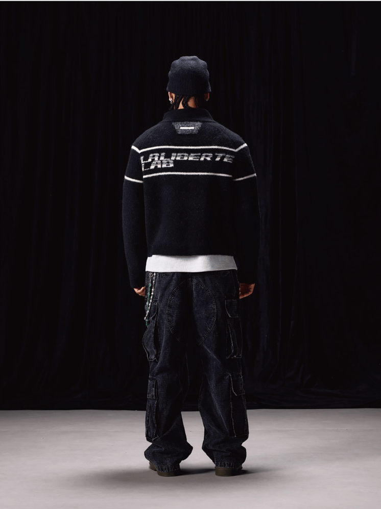 Labt Striped Jacquard Knit Zip Up Jacket | Face 3 Face