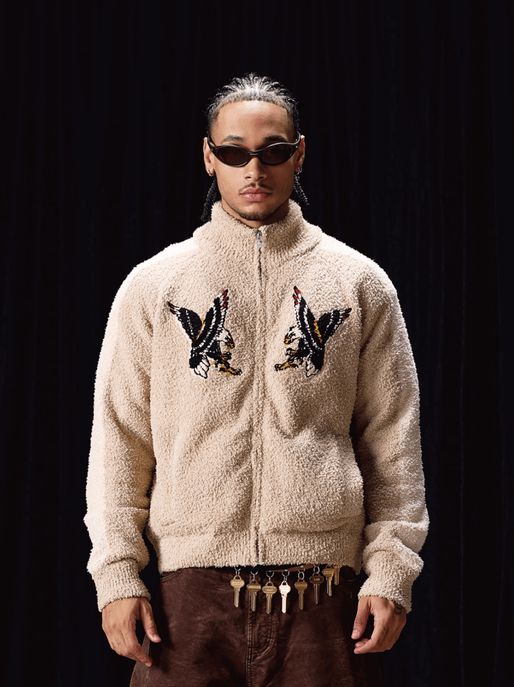 Labt Eagle Embroidered Sherpa Zip Up Jacket | Face 3 Face