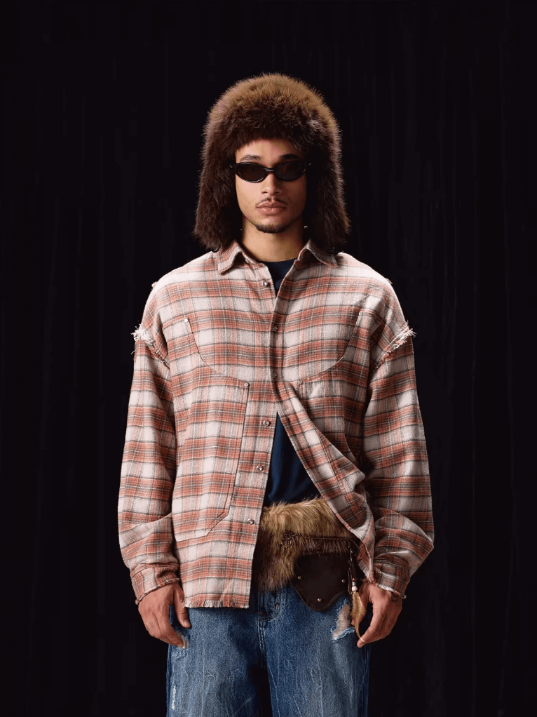 Labt Frayed Plaid Flannel Long Sleeve Shirt | Face 3 Face
