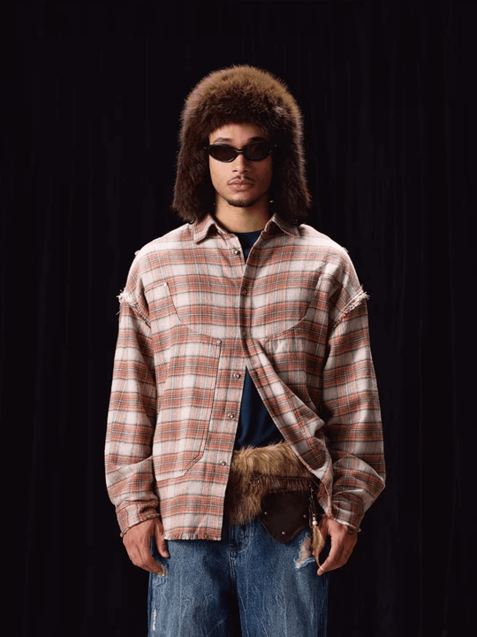 Labt Frayed Plaid Flannel Long Sleeve Shirt | Face 3 Face