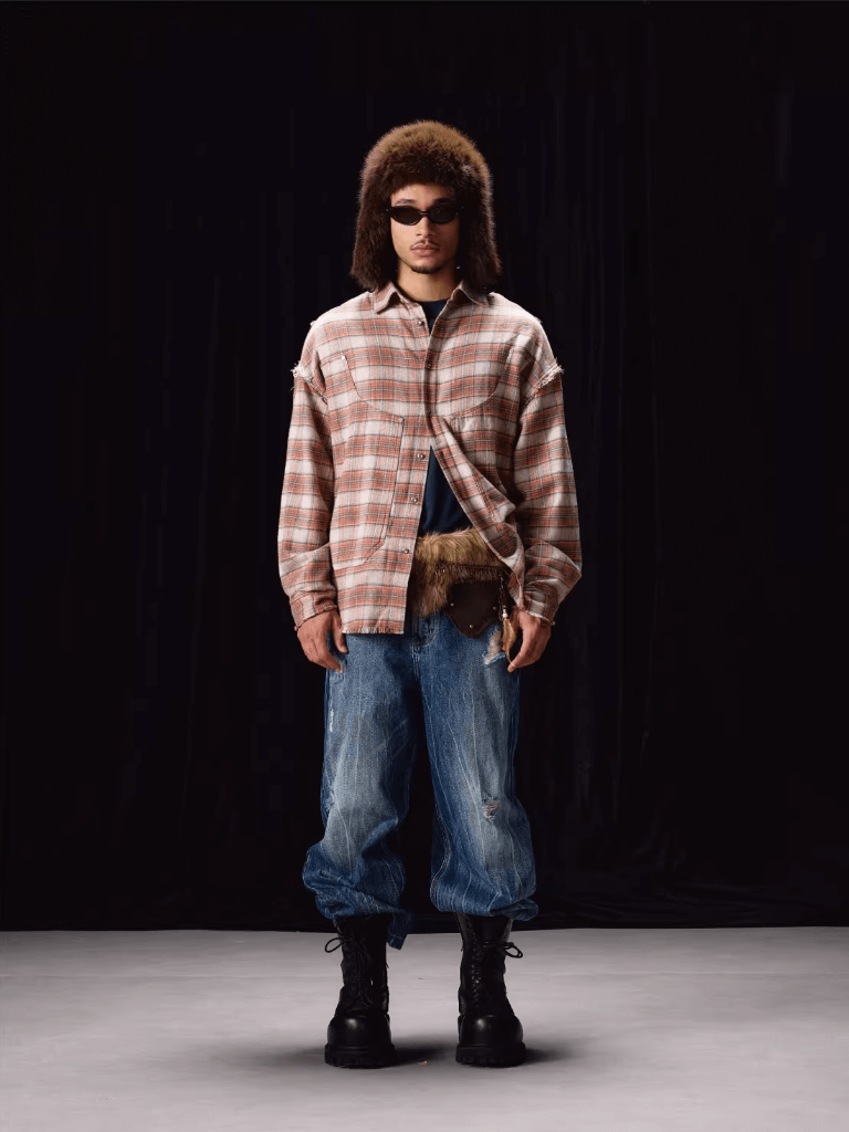 Labt Frayed Plaid Flannel Long Sleeve Shirt | Face 3 Face