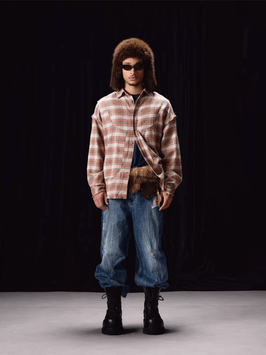 Labt Frayed Plaid Flannel Long Sleeve Shirt | Face 3 Face