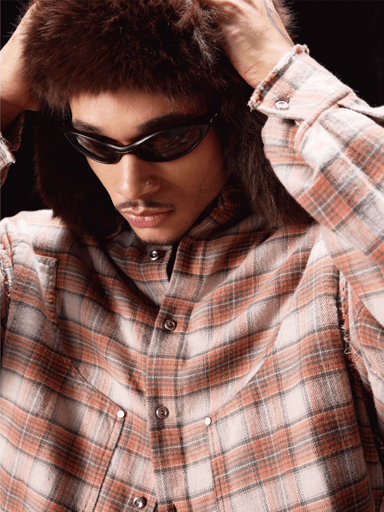 Labt Frayed Plaid Flannel Long Sleeve Shirt | Face 3 Face