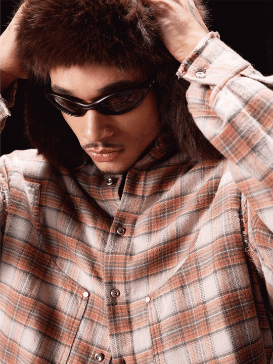 Labt Frayed Plaid Flannel Long Sleeve Shirt | Face 3 Face