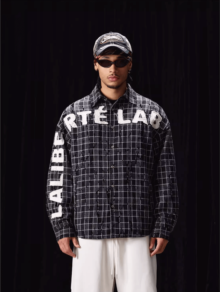 Labt Plaid Flannel Patch Embroidered Long Sleeve Shirt | Face 3 Face