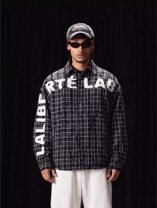 Labt Plaid Flannel Patch Embroidered Long Sleeve Shirt | Face 3 Face