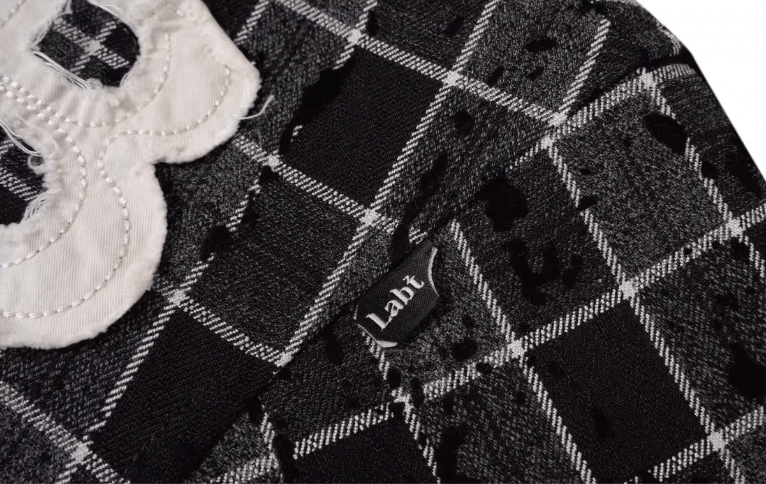 Labt Plaid Flannel Patch Embroidered Long Sleeve Shirt | Face 3 Face