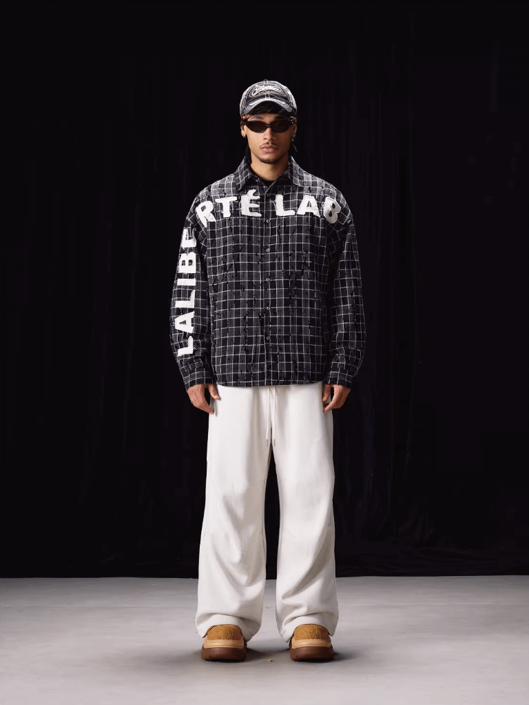 Labt Plaid Flannel Patch Embroidered Long Sleeve Shirt | Face 3 Face