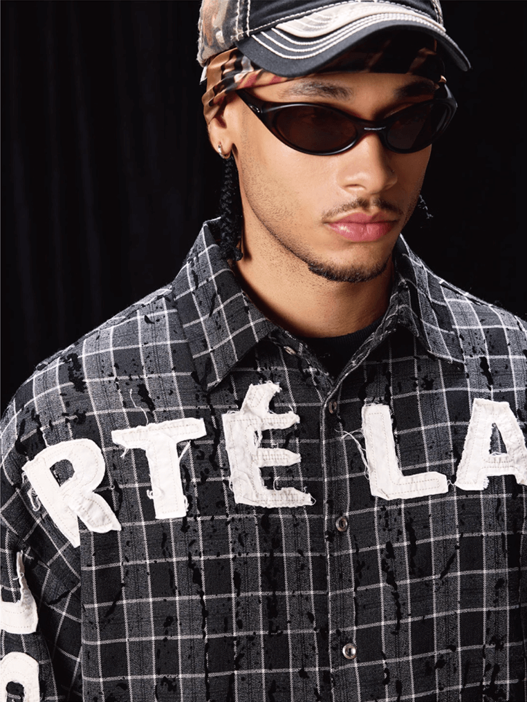 Labt Plaid Flannel Patch Embroidered Long Sleeve Shirt | Face 3 Face