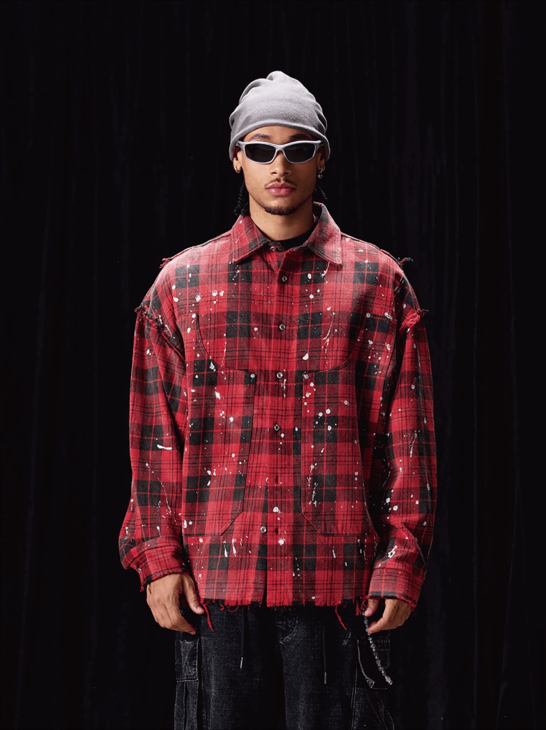 Labt Splash Ink Plaid Frayed Flannel Long Sleeve Shirt | Face 3 Face