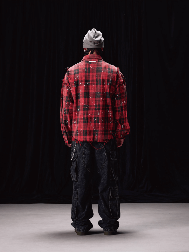 Labt Splash Ink Plaid Frayed Flannel Long Sleeve Shirt | Face 3 Face