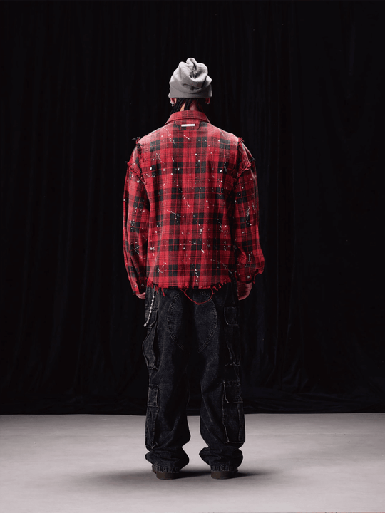 Labt Splash Ink Plaid Frayed Flannel Long Sleeve Shirt | Face 3 Face