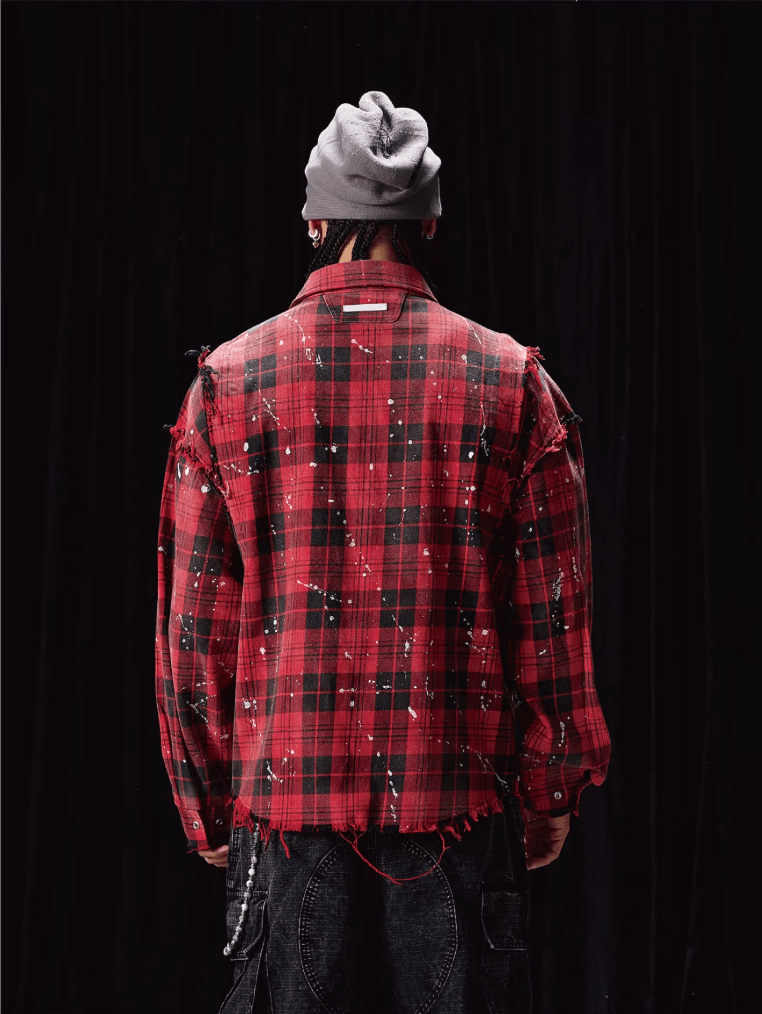 Labt Splash Ink Plaid Frayed Flannel Long Sleeve Shirt | Face 3 Face