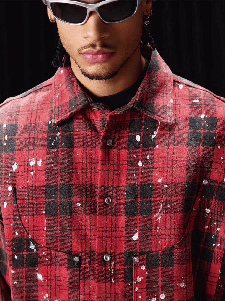 Labt Splash Ink Plaid Frayed Flannel Long Sleeve Shirt | Face 3 Face