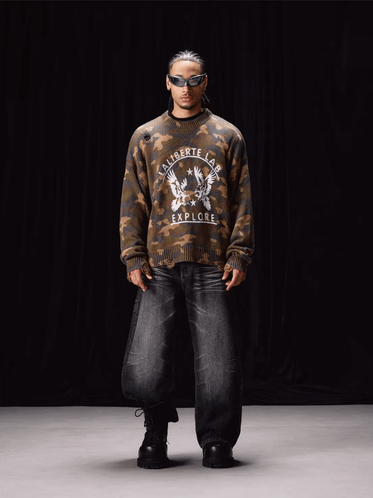 Labt Camouflage Distressed Knit Sweater | Face 3 Face