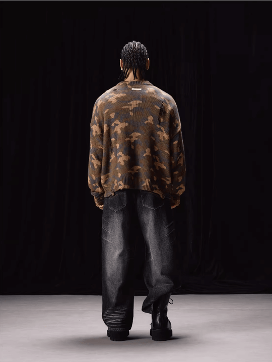 Labt Camouflage Distressed Knit Sweater | Face 3 Face