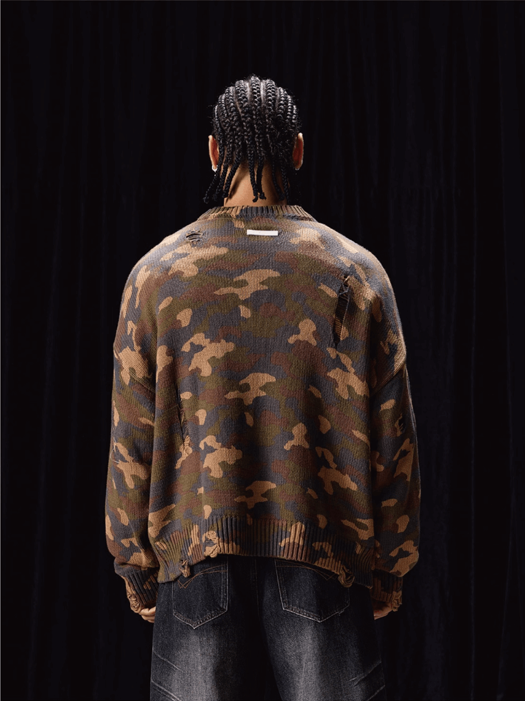Labt Camouflage Distressed Knit Sweater | Face 3 Face