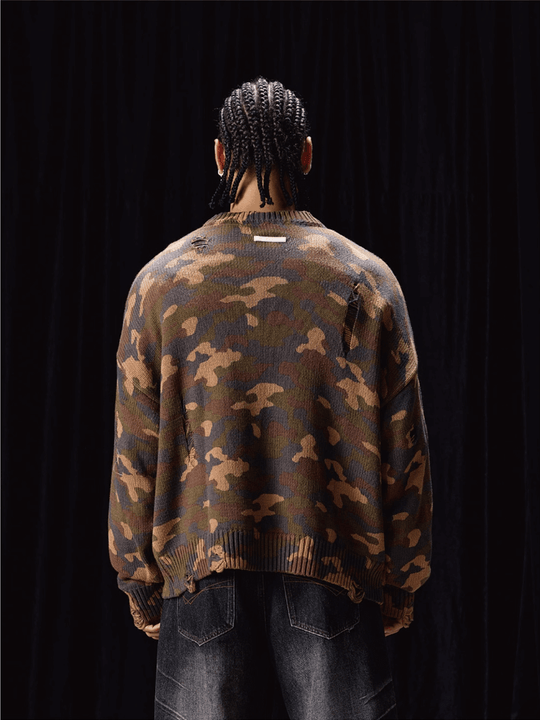 Labt Camouflage Distressed Knit Sweater | Face 3 Face