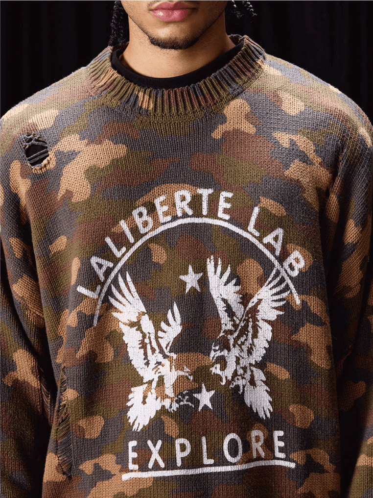 Labt Camouflage Distressed Knit Sweater | Face 3 Face