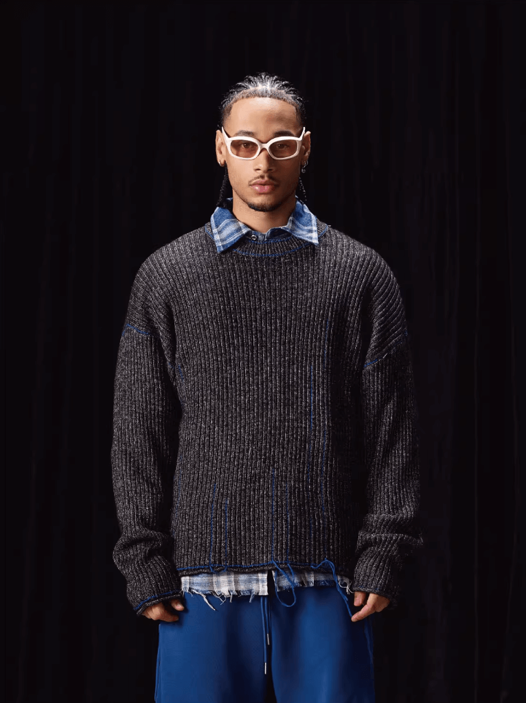 Labt Blue Stitch Work Knit Sweater | Face 3 Face