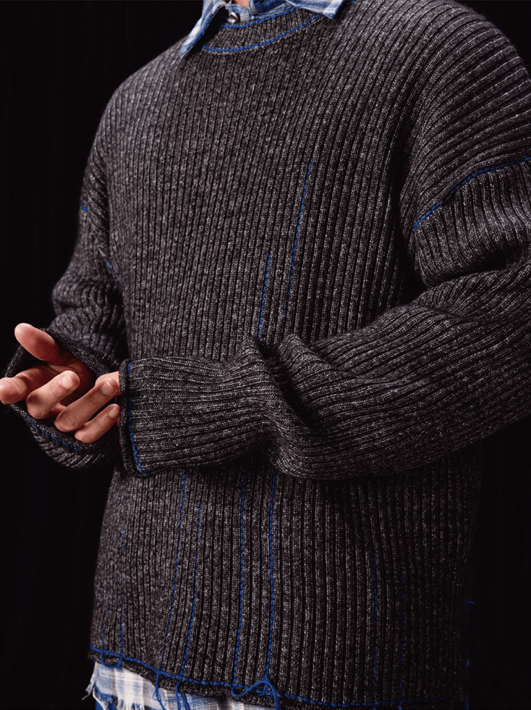 Labt Blue Stitch Work Knit Sweater | Face 3 Face