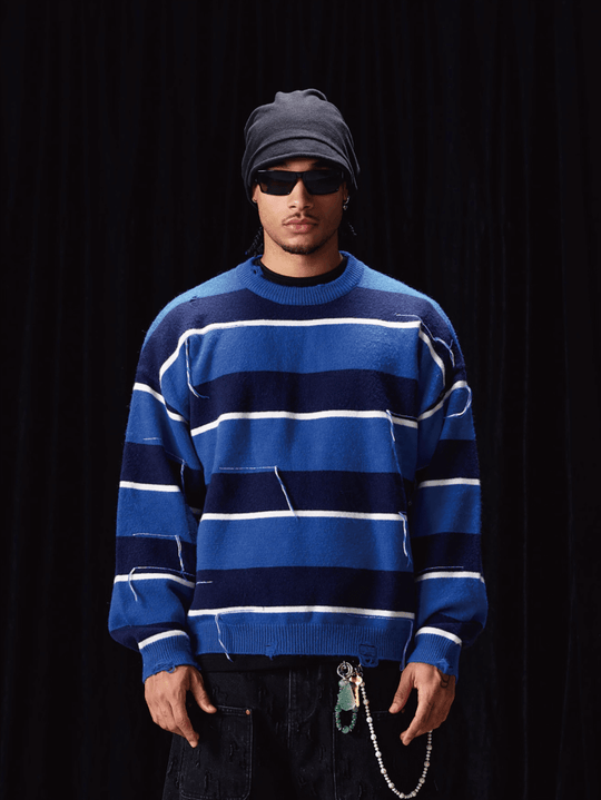 Labt Striped Distressed Knit Sweater | Face 3 Face
