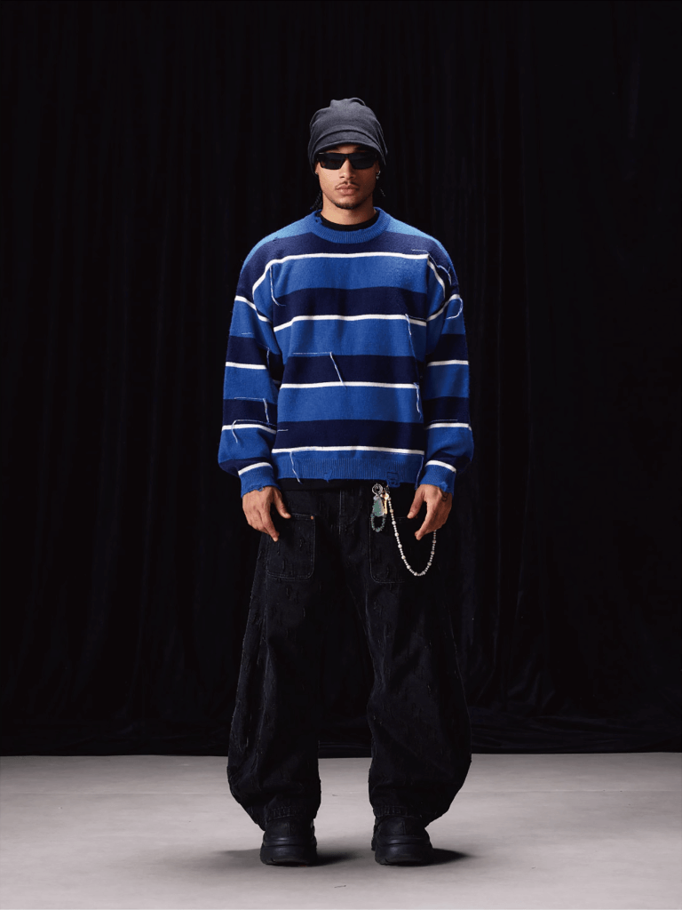 Labt Striped Distressed Knit Sweater | Face 3 Face