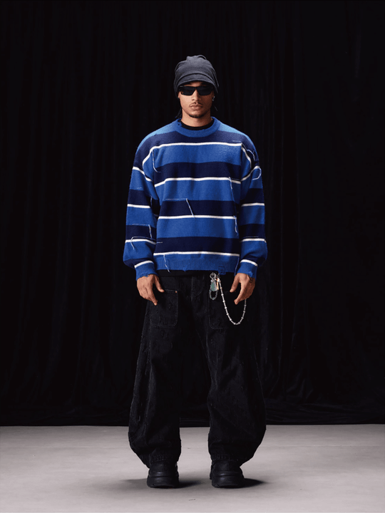 Labt Striped Distressed Knit Sweater | Face 3 Face