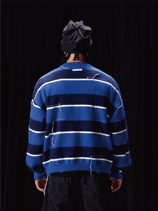 Labt Striped Distressed Knit Sweater | Face 3 Face