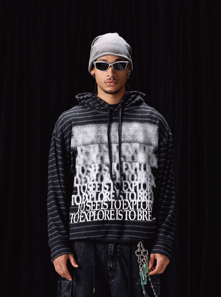 Labt Blur Print Striped Hoodie | Face 3 Face