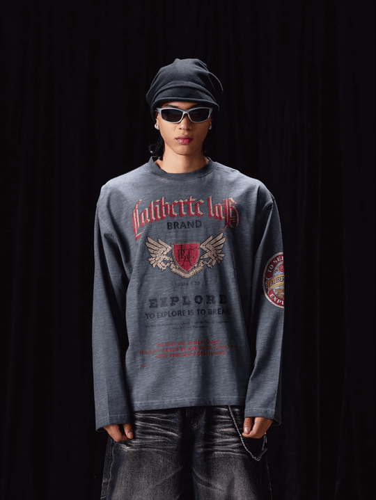 Labt Faded Dye Vintage Print Long Sleeve Tee | Face 3 Face