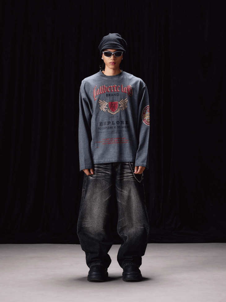 Labt Faded Dye Vintage Print Long Sleeve Tee | Face 3 Face